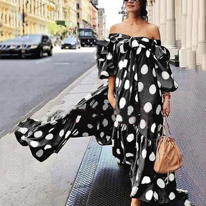 Women's Polka Dot Casual Boho Dress Off Shoulder